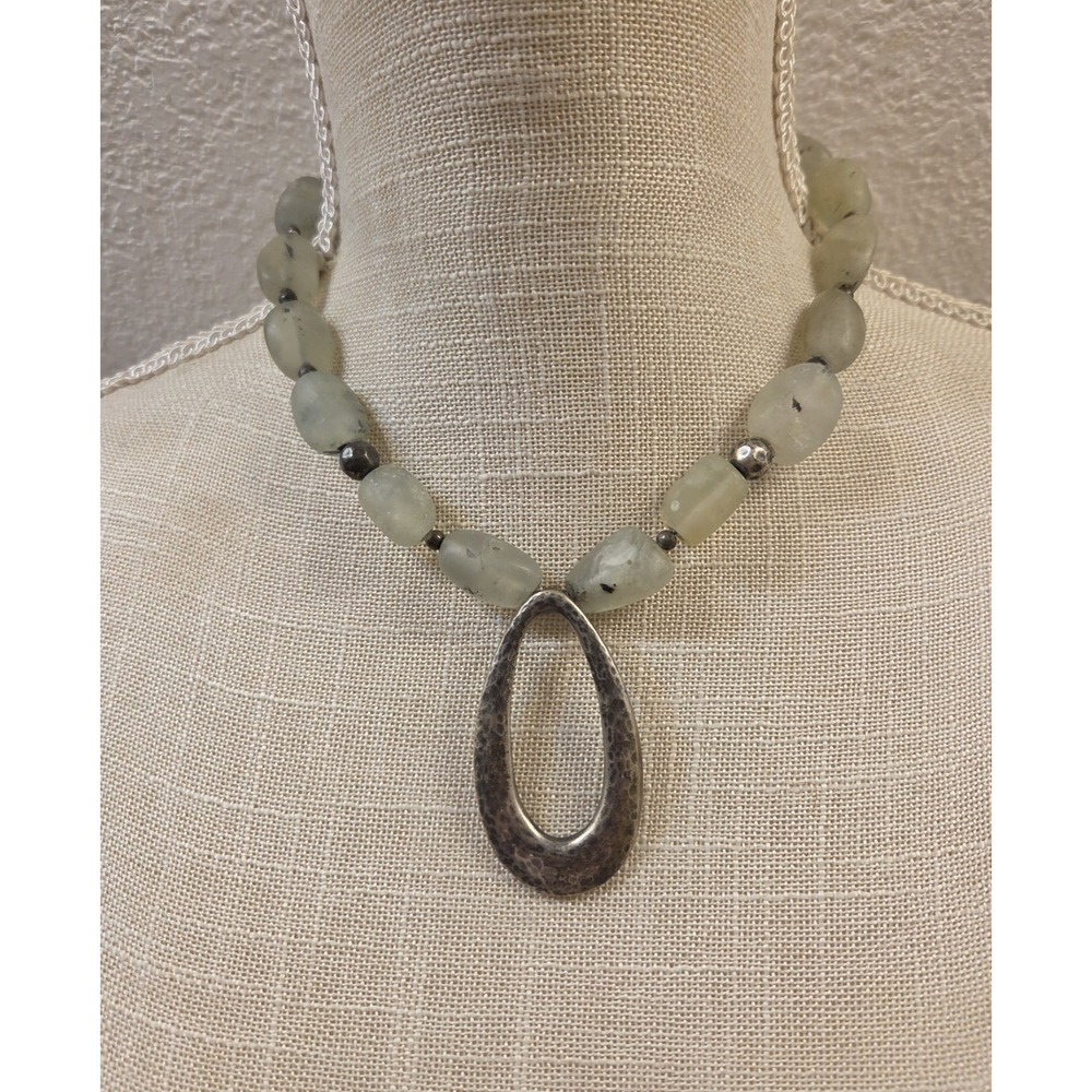 Retired Silpada Sterling Silver Green Prehnite Teardrop Pendant Necklace 16-18"